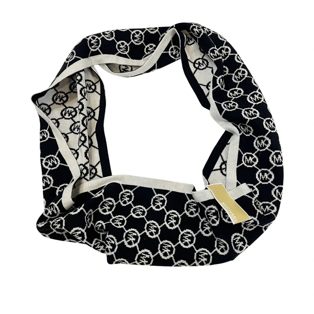 NEW Michael Kors Scarf Black White Logo Monogram Knit Infinity Scarf NWT